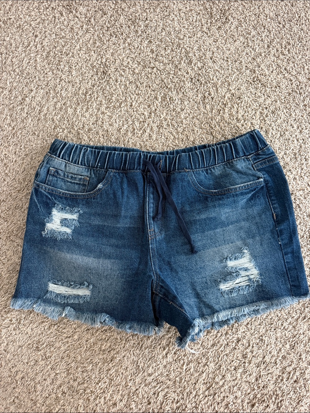 YMI Dark Blue Distressed Jean Shorts with Drawstring